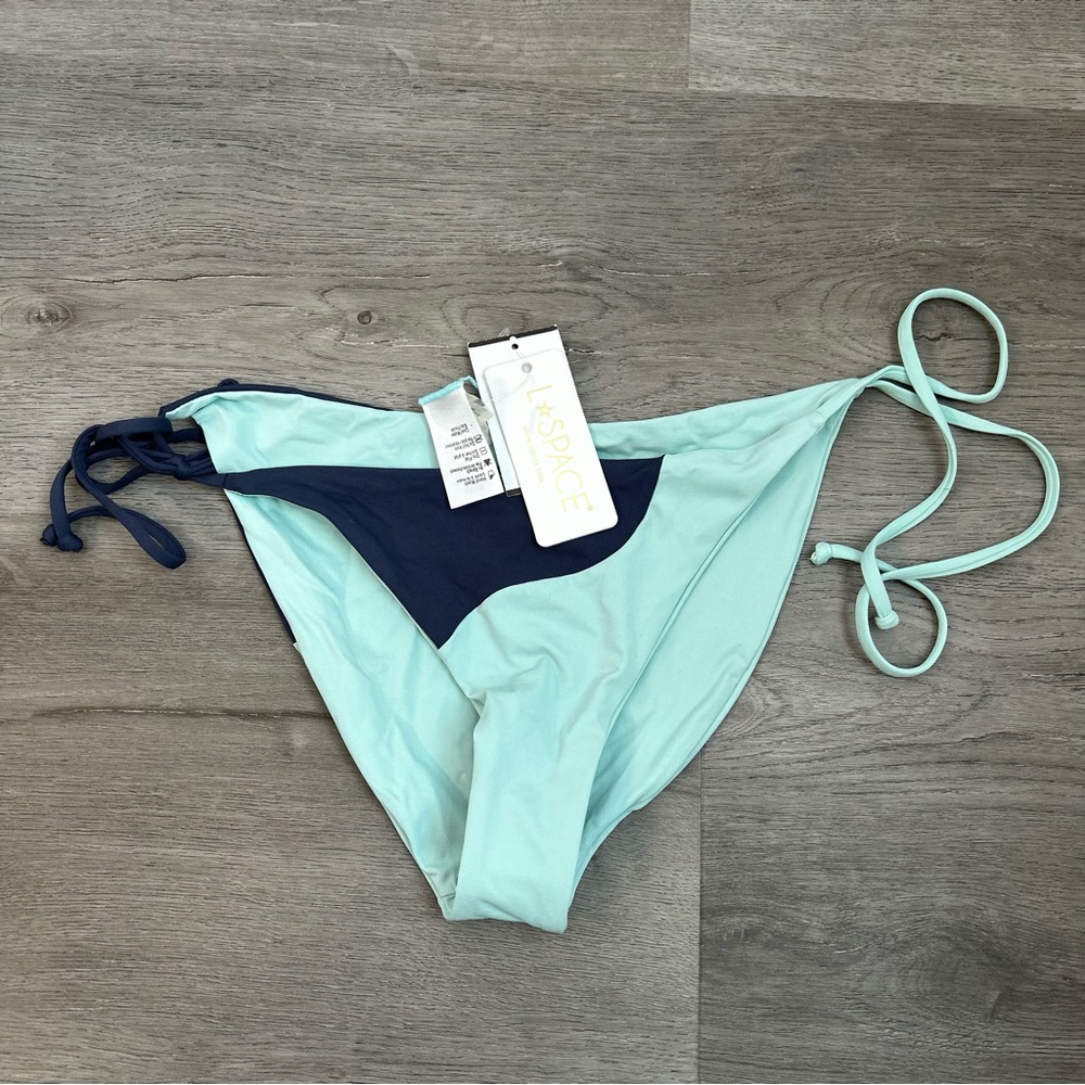 NWT L*space Dani Full‎ Bikini Bottoms Swimwear Womens Side Tie Blue Size Medium